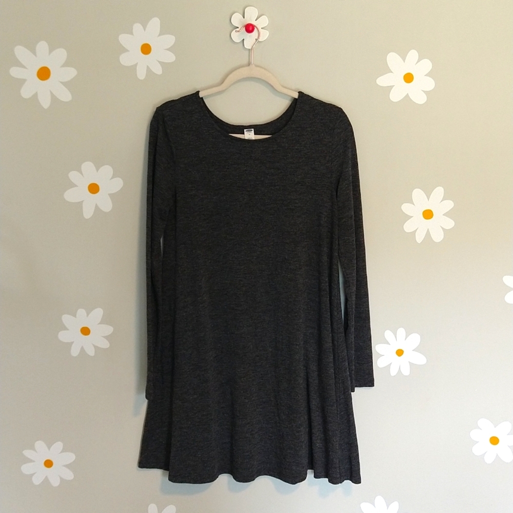 Old Navy Gray Long-Sleeve Fit & Flare Knee Length Dress